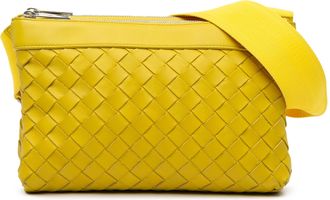 Bottega Veneta Pre-owned Womens Woven Leather Crossbody Bag - Mustard - One Size