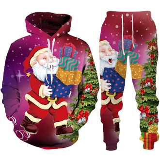 Generic Men 2 Piece Outfits Hooded Regular Fit Xmas Tracksuits Funny Long Sleeve Mens Christmas Sweatsuits Warm Santa Claus Print Hoodies And Sweatpants Gym D