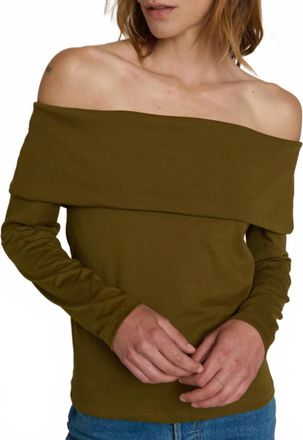 Nation Ltd Kate Off Shoulder Long Sleeve Top In Martini Olive