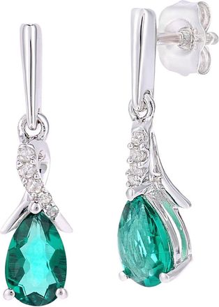 Jewelco London 9ct White Gold Diamond Pear Created Emerald Kiss Drop Earrings - PE0AXL5562WCEM