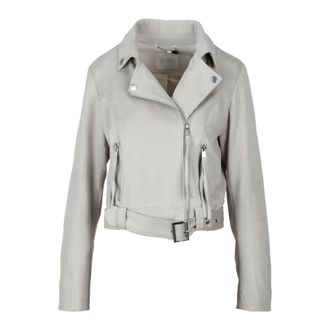 Guess Jassen, Dames, Beige, S, Suède, Suède Zip Jas met Gevoerde Zakken