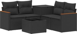 vidaXL Juego De Sof&aacute; 6 Uds. Negro Rat&aacute;n Sint&eacute;tico Y Acero Vidaxl