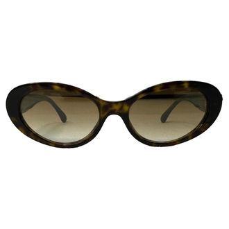 Chanel Pre-owned Womens Tortoise Chain-Embellished Oval Sunglasses in Brown Acetate - Mocha - One Size