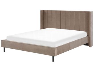 Beliani Beliani - Letto Matrimoniale Con Doghe 180 X 200 Cm Velluto Tortora Villette