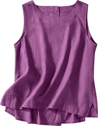 Generic Cotton Linen Tank Tops for Women UK Summer Sleeveless Crewneck Loose Fit Vest Dressy Casual Solid Lightweight Shirts 2025 Fashion Back Button Blouse G