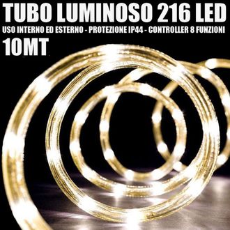 Trade Shop Trade Shop - Tubo Luminoso 216 Led Bianco Caldo 10 Mt 3vie Uso Interno / External + Controler