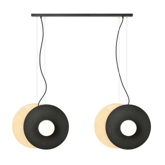 Wonderlamp L&aacute;mpara colgante con 4 esferas opal y piezas de plywood-acero