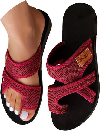 Generic Orthopedic Sandals for Women 2026 Breathable Comfortable Wide Beach Hollow Mesh Slide Sandals Summer Ladies Shoes With Arch Support (Red, Adult, Women