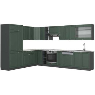Vicco Cucina angolare completa Fame-Line, Verde-oro Country House/Antracite, 347 x 257 cm, pl Marmo