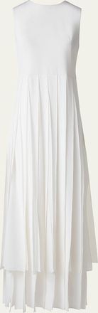 Akris Sleeveless Pleated Ribbon Silk Crepe Gown
