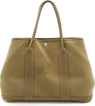 Herm&egrave;s Beige Brown Toile Officier Handbag Tote Bag (Pre-Owned)