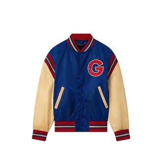 Golden Goose Mens Varsity Bomber Jacket With Leather Sleeves