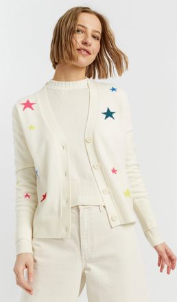 Chinti and Parker Cream Wool-Cashmere Star Cardigan