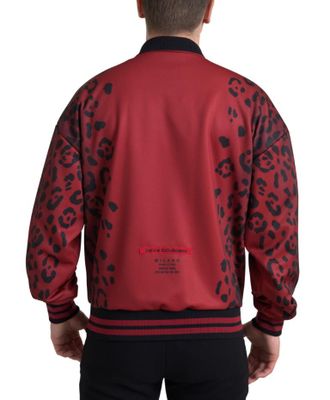 Dolce & Gabbana Red Leopard Polyester Bomber Full Zip Mens Jacket