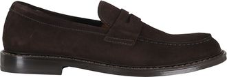 Doucal's Brown Penny Leather-Sole Suede Loafers
