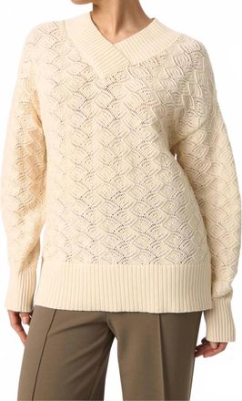 Soaked In Luxury Musling V-Neck Pointelle Knit Pullover Sweater In Whitecap Gray