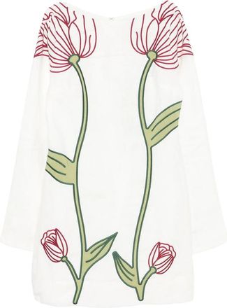 Farm Rio Embroidered Floral-patch Mini Dress