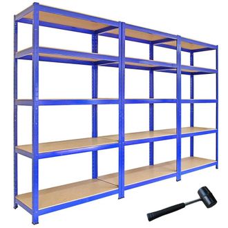 MonsterShop 3 x Monster Racking T-Rax Metal Storage Shelves, Blue, 90cm W, 45cm D in Blue