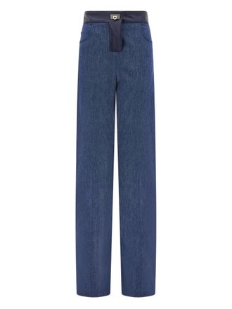 Ferragamo leather-trim five-pockets jeans - women - Cotton/Elastane/Leather - 38 - Blue