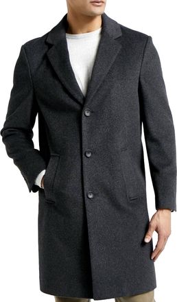 Generic Mens Grey Wool Overcoat Charcoal Covert Coat Formal Casual Day Wear Smart Work (UK, Alpha, L, Regular, Regular, Grey)