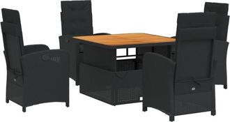 vidaXL Set De Muebles Jard&iacute;n 5 Pzas Con Cojines Rat&aacute;n Sint&eacute;tico Negro Vidaxl
