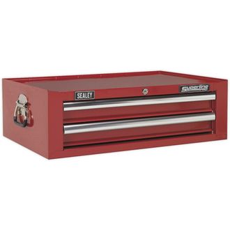 Loops 670 x 440 x 210mm RED 2 Drawer MID-BOX Tool Chest Lockable Storage Unit Cabinet