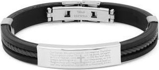 Steeltime Mens Stainless Steel Lords Prayer Rubber Strap Bracelet in Black-Metallic at Nordstrom Rack