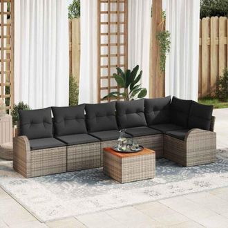 vidaXL Conjunto De Sof&aacute; De Jard&iacute;n 7 Pcs Gris Polirat&aacute;n Vidaxl