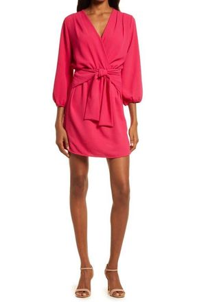 Fraiche by J Long Sleeve Tie Front Dress in Cherry at Nordstrom, Size X-Large