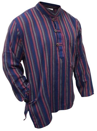 Shopoholic Fashion New Purple Mix Dharke Stripes Grandad Shirt Lightweight Comfy Traditional Boho Hippy Shirts, 4XL