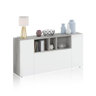 Usinestreet Usinestreet - Mueble Aparador Para Sal&oacute;n O Recibidor Loira De 3 Puertas En Color Cemento Y Blanco Artik 76x150x41 Cm