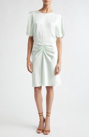 Victoria Beckham Ruched Waist Crepe Back Satin Minidress in Aloe at Nordstrom, Size 10 Us