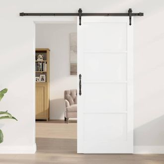 Berkfield Home Sliding Door with Hardware Set White 83x202 cm Solid Wood Pine