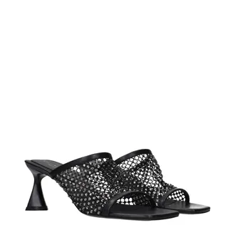 Stella McCartney Rhinestone-Embellished Leather Heel Sandal - Black