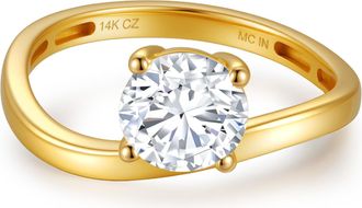MAX + STONE Solid 10K Gold 3.5 Carat 8MM Round Cut Cubic Zirconia Wavy Band Engagement Ring