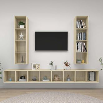 Berkfield Home Wall-mounted TV Cabinets 4 pcs Sonoma Oak Engineered Wood in Brown