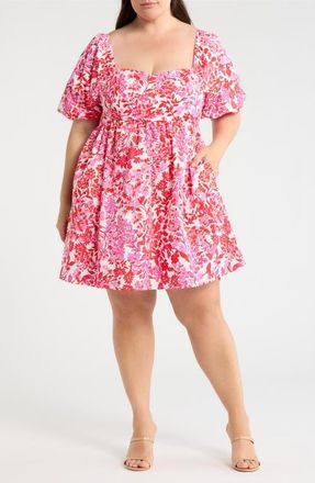 Sugarlips Reidy Floral Samia Smocked Minidress in Pink-Red at Nordstrom, Size 3X