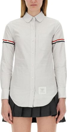 Thom Browne Button-Down Collar Shirt With Subtle Striped Pattern