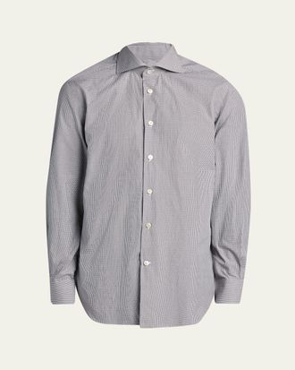 Kiton Mens Mini-Check Cotton Button-Down Shirt