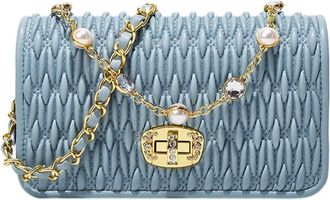 Generic Quilted Crossbody Bags for Women Leather Ladies Shoulder Bags Chain Purses and Handbags Small Evening Satchel (Blue)