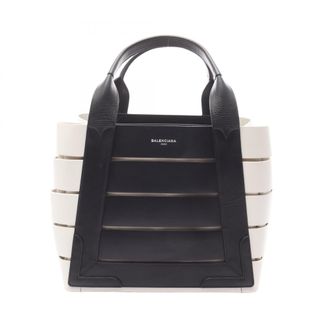 Balenciaga Black White Leather Canvas Handbag Tote Bag (Pre-Owned)