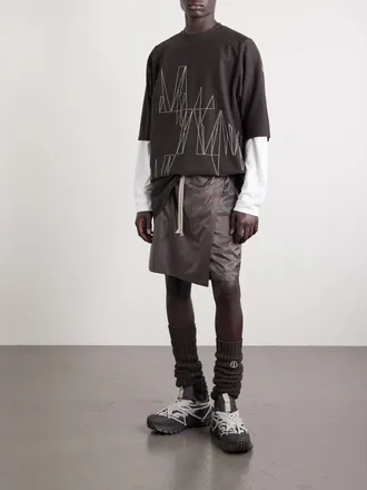 Rick Owens + Moncler Oversized Logo-Appliqu&eacute;d Embroidered Cotton-Jersey T-Shirt