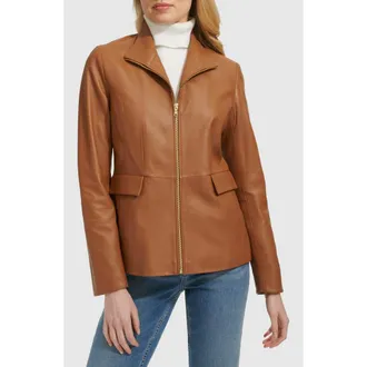 Cole Haan Wing Collar Leather Jacket in Hazelnut at Nordstrom, Size X-Large