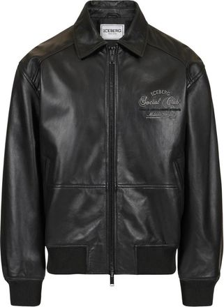 Iceberg Leren Bomberjack - Heren - Leren en Su&egrave;de Jassen - Zwart - XL - Leer - Jassen