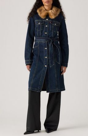 Levi's Mob Wife Belted Denim Coat with Removable Faux Fur Collar in Bellissima at Nordstrom, Size X-Small