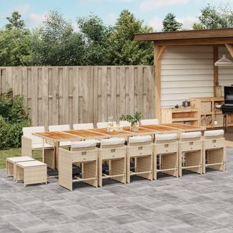 vidaXL Set Comedor De Jard&iacute;n 17 Pzas Con Cojines Rat&aacute;n Sint&eacute;tico Beige Vidaxl