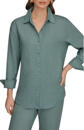 DKNY Linen Button-Up Shirt in Waterlily at Nordstrom, Size Large