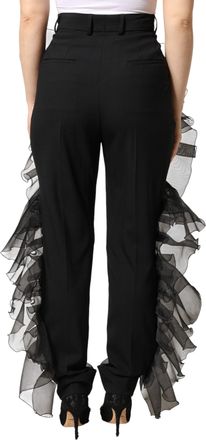 Dolce & Gabbana Womens Tulle-Trim Wool Trousers Black