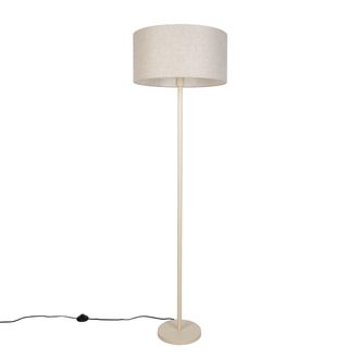 QAZQA Qazqa L&aacute;mpara De Pie Japandi Beige Con Pantalla Marr&oacute;n Claro 50cm