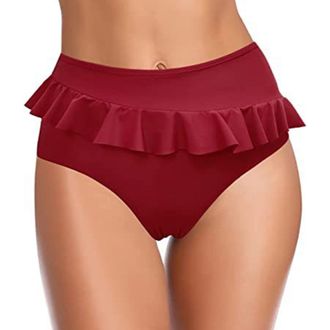 Generic Womens High Waisted Bikini Bottoms - High Cut Swim Briefs, Full Coverage Swimsuit Bottom, Sports Shorts, Plain High Waist Swimwear Plus Size